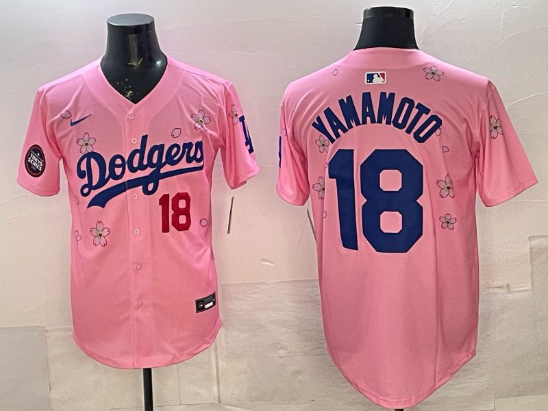 Men Nike 2026 Los Angeles Dodgers #18 Yamamoto Pink Sakura Edition Game MLB Jersey 05->los angeles dodgers->MLB Jersey